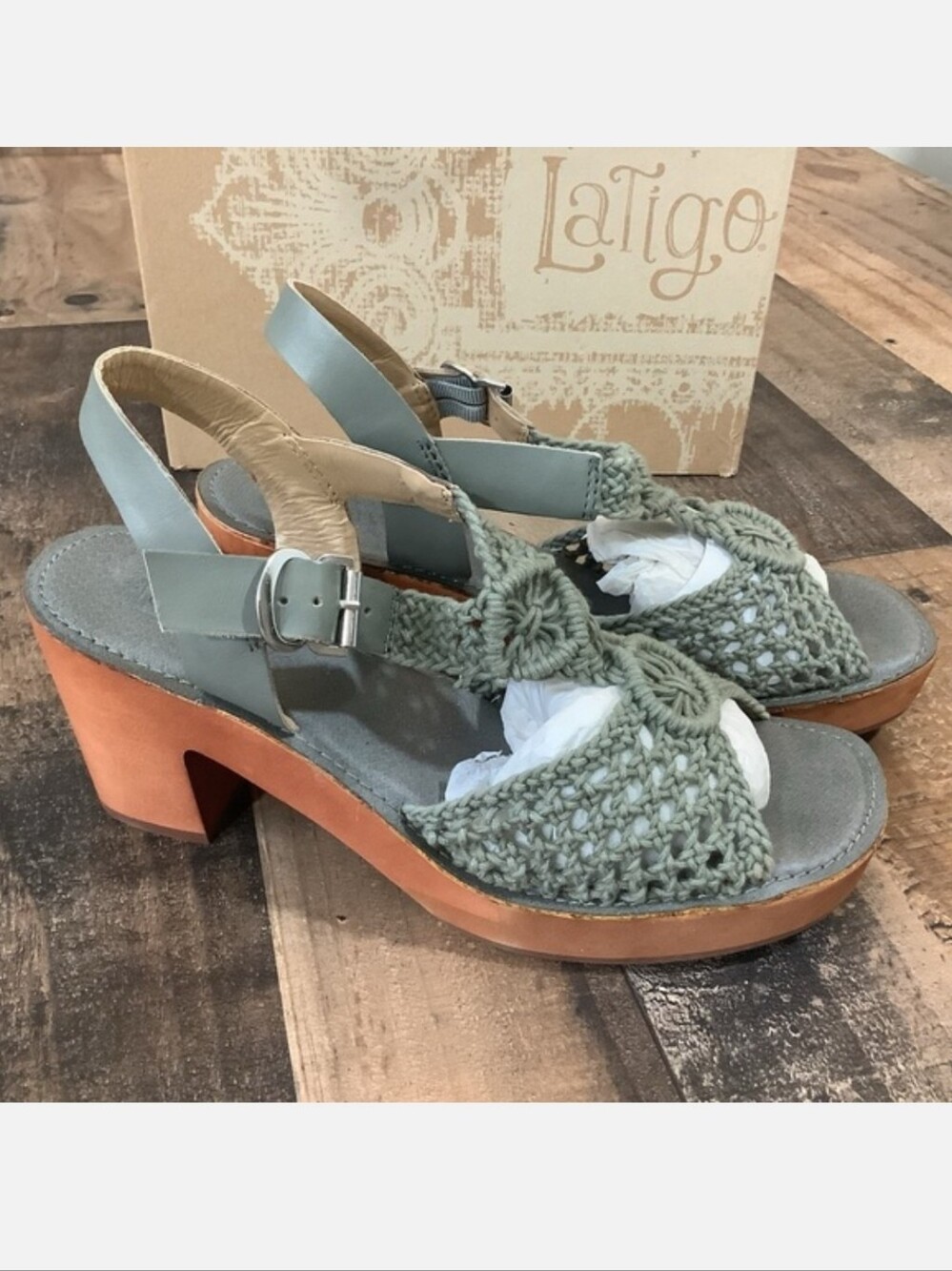 Anthropologie Latigo Women's Ikat Clog Sandals Crocheted Shadow Grey 8.5